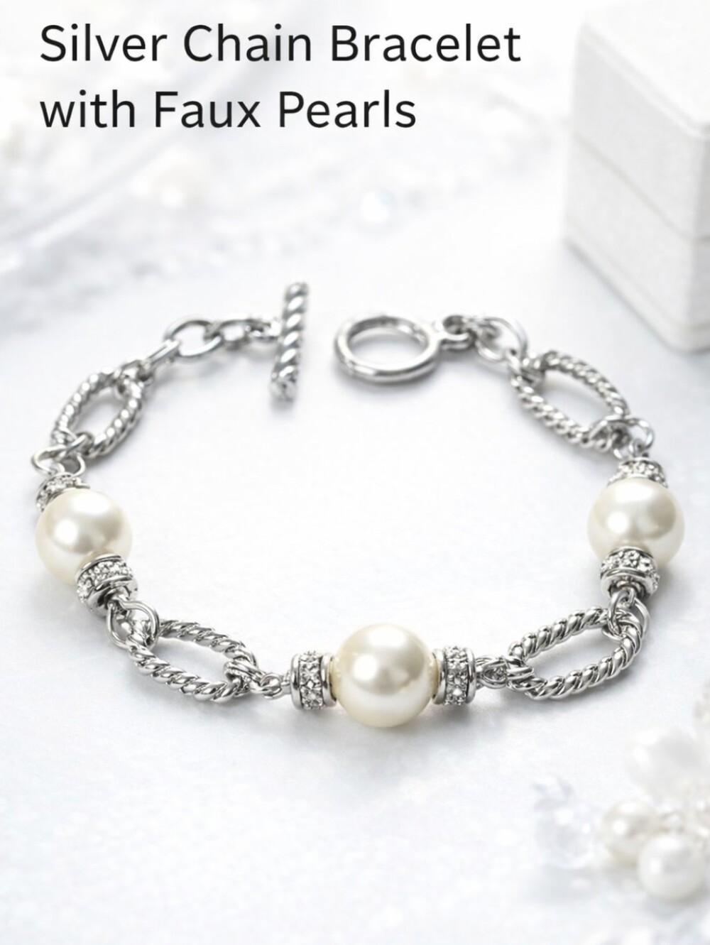 Silver Chain Bracelet | Faux Pearls | Vintage‑Inspired Statement Jewelry